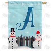 Let It Snow Backyard Snowmen Monogram House Flag