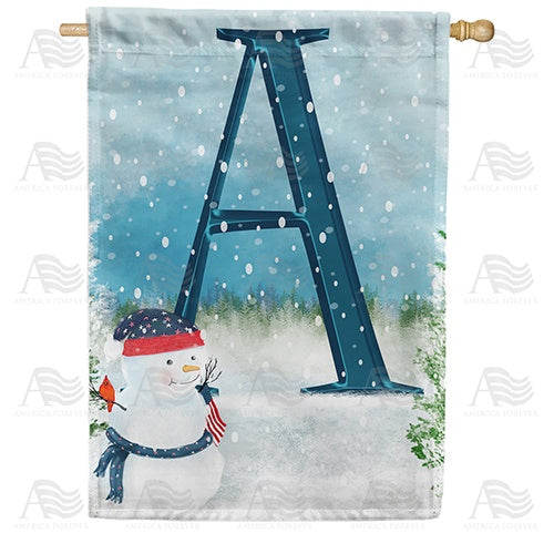 Let It Snow Watercolor Monogram House Flag