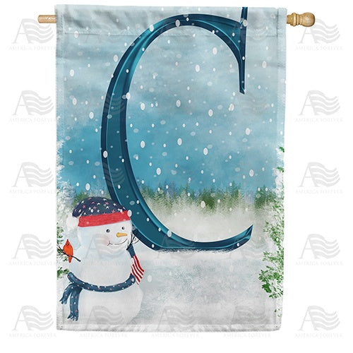 Let It Snow Watercolor Monogram House Flag