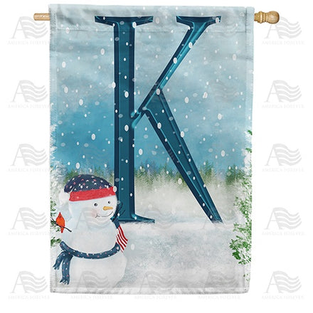 Let It Snow Watercolor Monogram House Flag