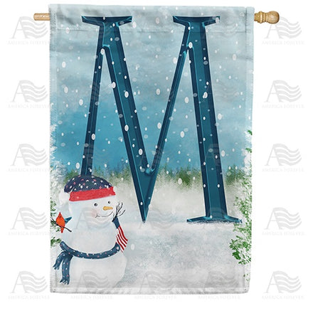 Let It Snow Watercolor Monogram House Flag