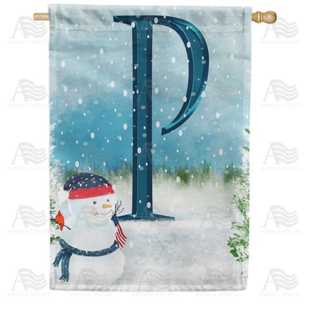 Let It Snow Watercolor Monogram House Flag