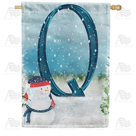 Let It Snow Watercolor Monogram House Flag