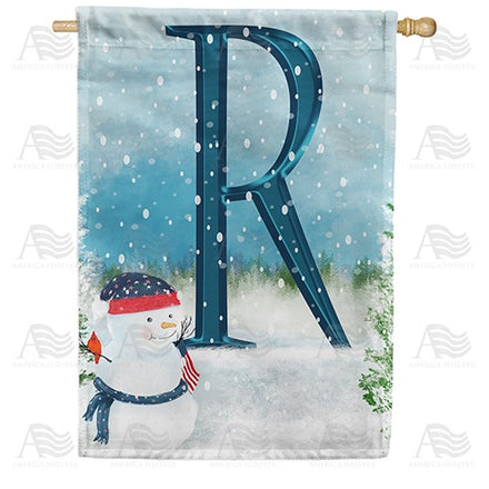 Let It Snow Watercolor Monogram House Flag