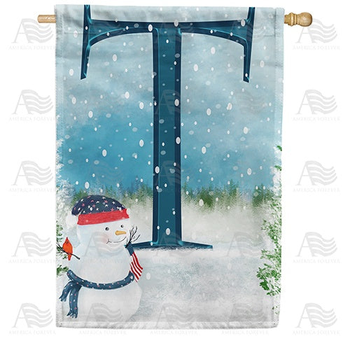 Let It Snow Watercolor Monogram House Flag