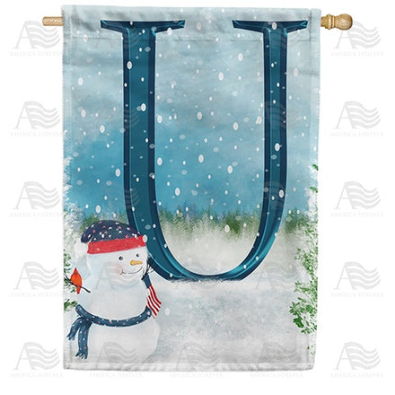 Let It Snow Watercolor Monogram House Flag