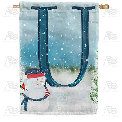 Let It Snow Watercolor Monogram House Flag