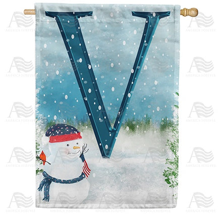 Let It Snow Watercolor Monogram House Flag