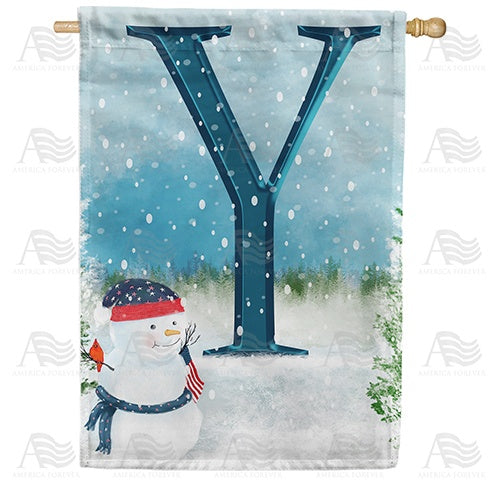 Let It Snow Watercolor Monogram House Flag