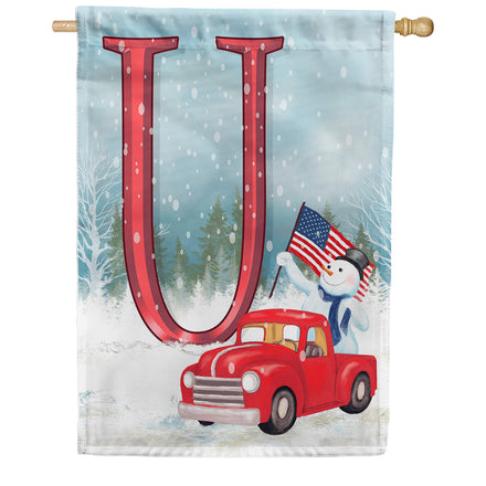 Happy Holidays America Monogram House Flag