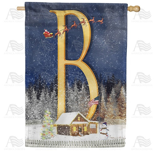 Santa Is Coming Monogram House Flag