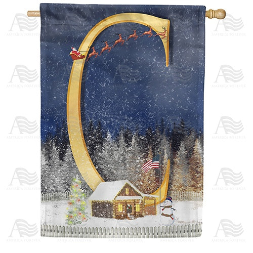 Santa Is Coming Monogram House Flag