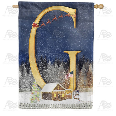 Santa Is Coming Monogram House Flag