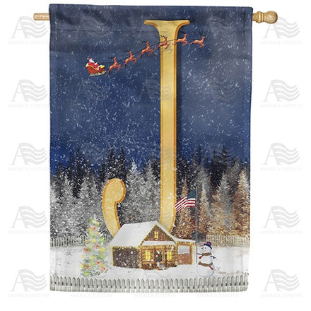 Santa Is Coming Monogram House Flag