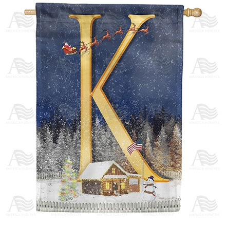 Santa Is Coming Monogram House Flag