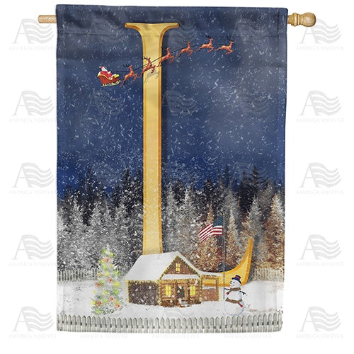 Santa Is Coming Monogram House Flag