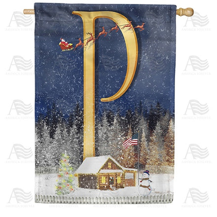 Santa Is Coming Monogram House Flag