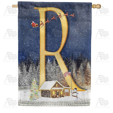 Santa Is Coming Monogram House Flag