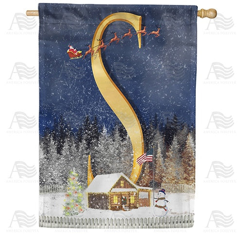 Santa Is Coming Monogram House Flag