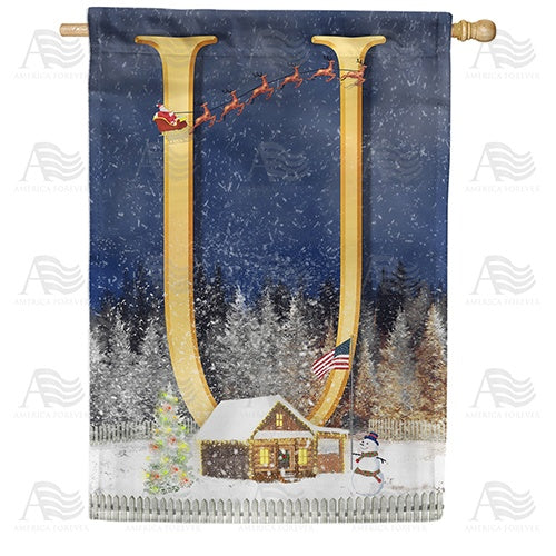 Santa Is Coming Monogram House Flag