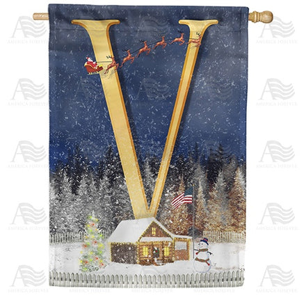 Santa Is Coming Monogram House Flag