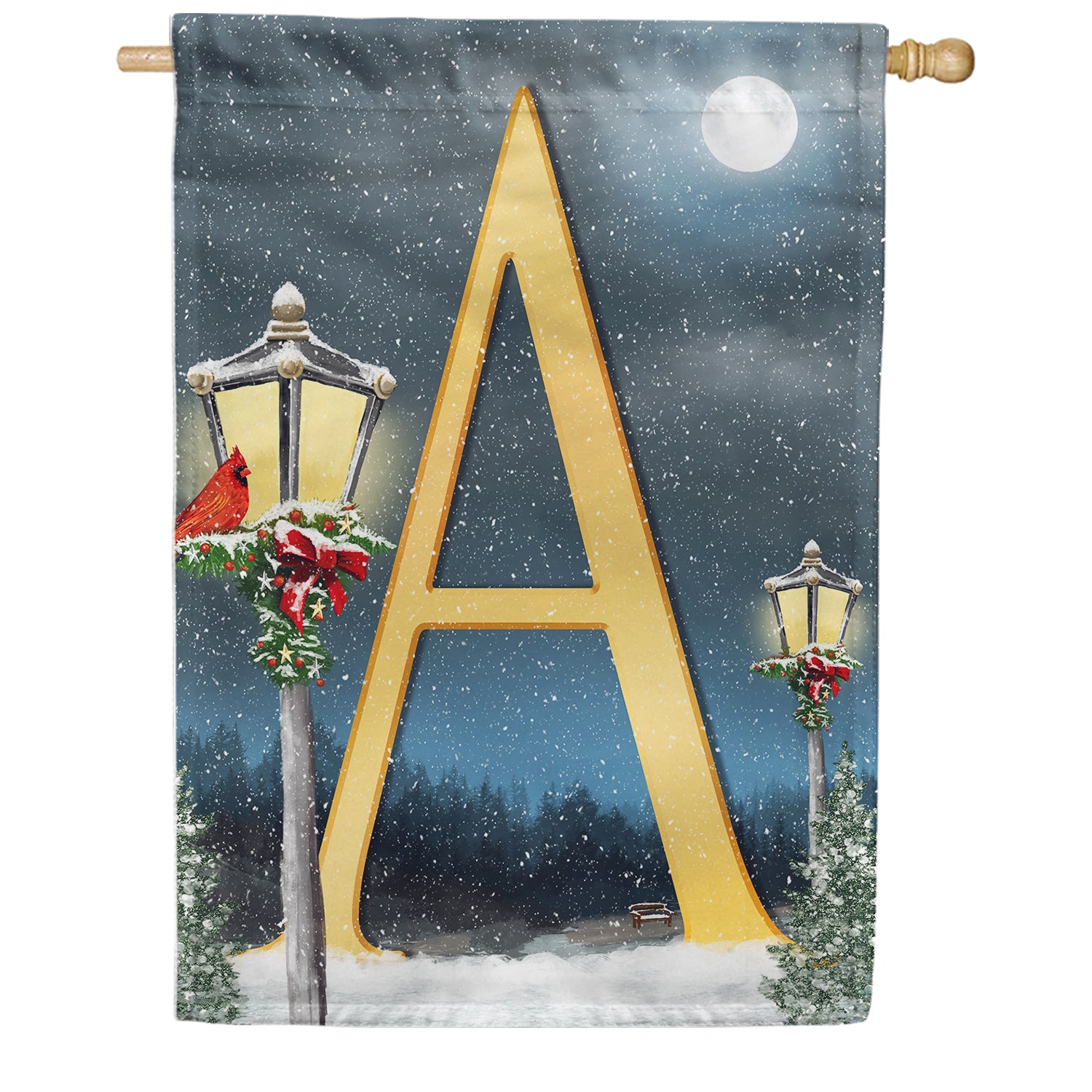 Winter Lamp Warmth Monogram House Flag