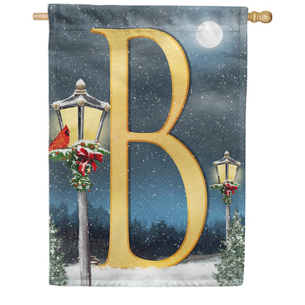 Winter Lamp Warmth Monogram House Flag