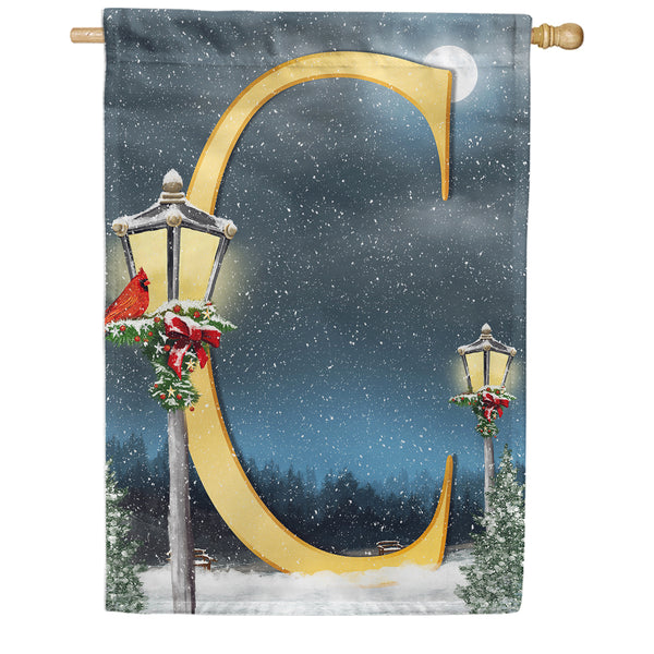 Winter Lamp Warmth Monogram House Flag