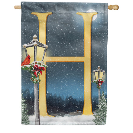 Winter Lamp Warmth Monogram House Flag