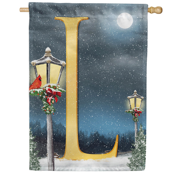 Winter Lamp Warmth Monogram House Flag