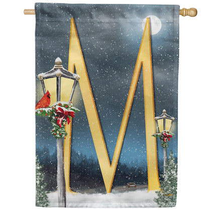 Winter Lamp Warmth Monogram House Flag