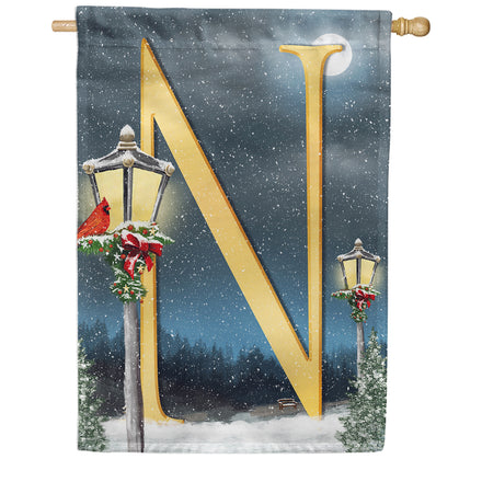 Winter Lamp Warmth Monogram House Flag