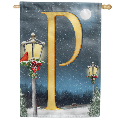 Winter Lamp Warmth Monogram House Flag