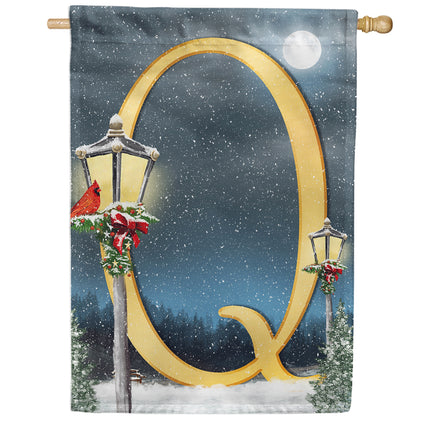 Winter Lamp Warmth Monogram House Flag