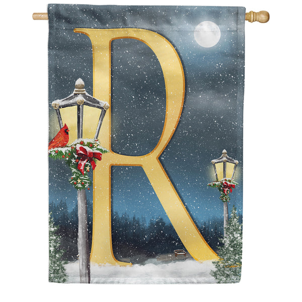 Winter Lamp Warmth Monogram House Flag