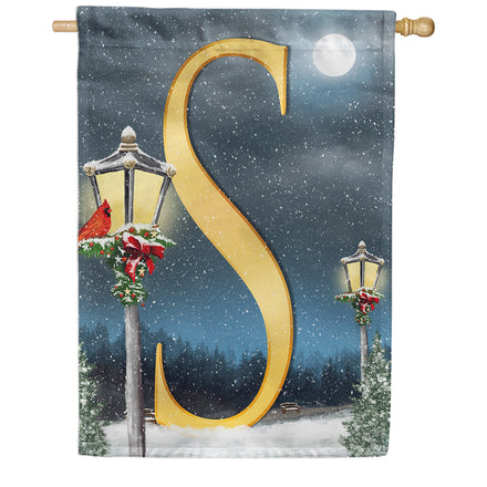 Winter Lamp Warmth Monogram House Flag