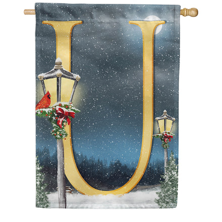 Winter Lamp Warmth Monogram House Flag