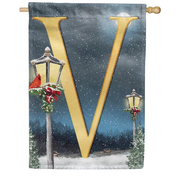 Winter Lamp Warmth Monogram House Flag