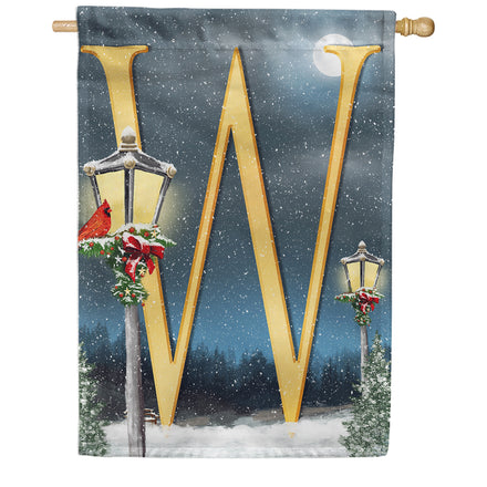 Winter Lamp Warmth Monogram House Flag