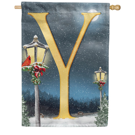 Winter Lamp Warmth Monogram House Flag