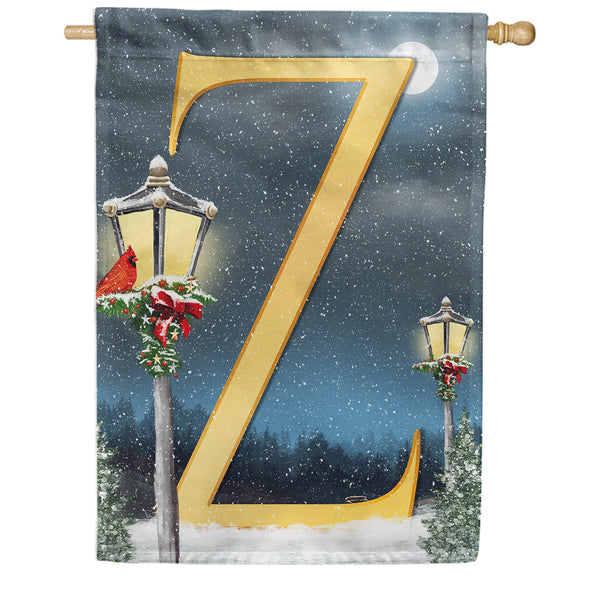 Winter Lamp Warmth Monogram House Flag