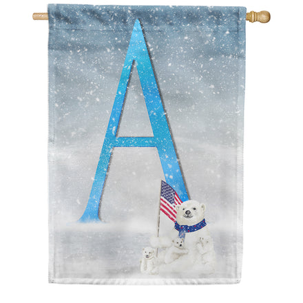 Polar Bear Snow Family Monogram House Flag