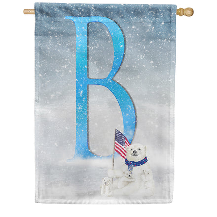 Polar Bear Snow Family Monogram House Flag