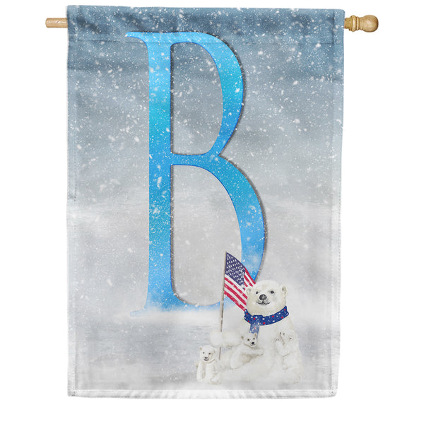 Polar Bear Snow Family Monogram House Flag