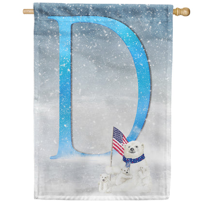 Polar Bear Snow Family Monogram House Flag