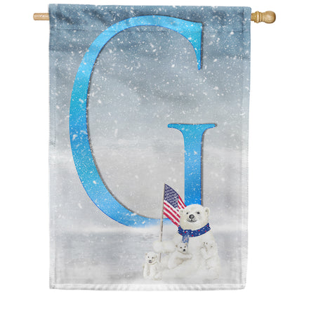 Polar Bear Snow Family Monogram House Flag