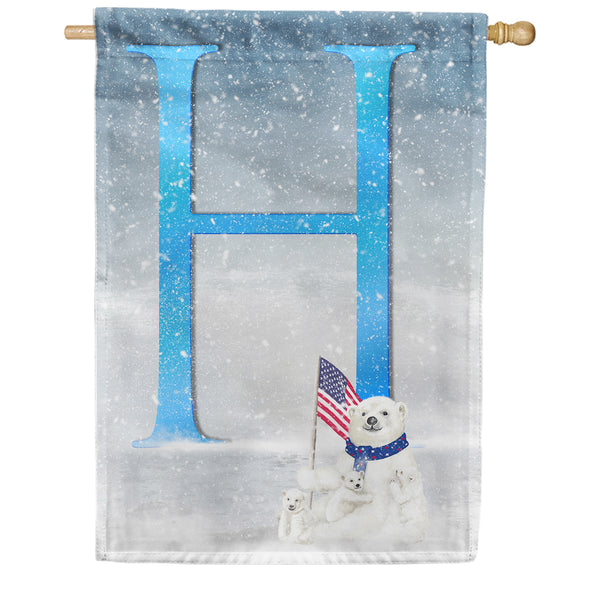 Polar Bear Snow Family Monogram House Flag