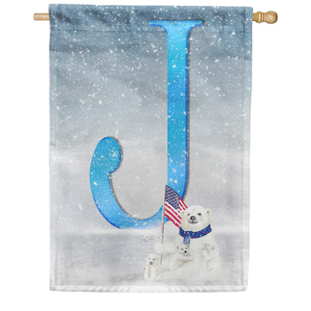 Polar Bear Snow Family Monogram House Flag