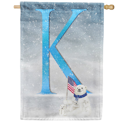 Polar Bear Snow Family Monogram House Flag