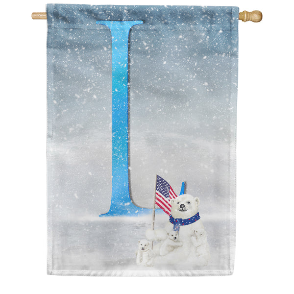 Polar Bear Snow Family Monogram House Flag